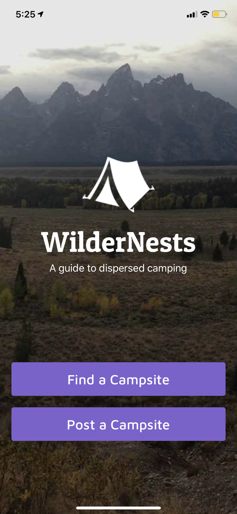 WilderNests Home Screen